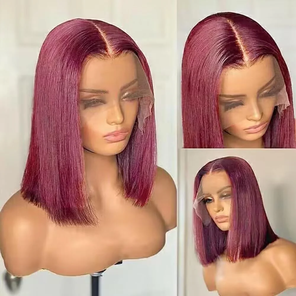 99J Short Bob Wig Human Hair Straight 13x4 Frontal Transparent Lace Front Wigs - 图片 2