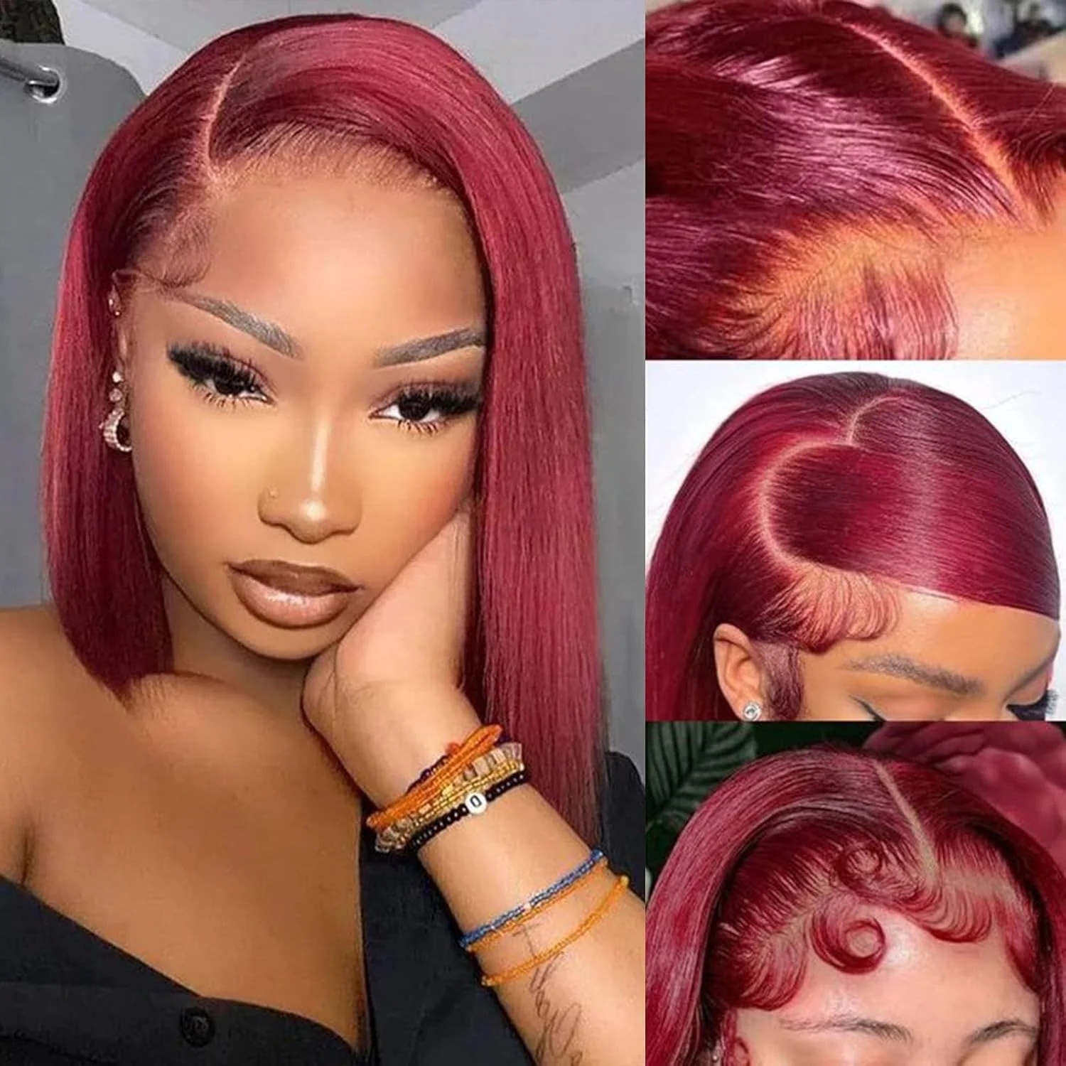 99J Short Bob Wig Human Hair Straight 13x4 Frontal Transparent Lace Front Wigs - 图片 3