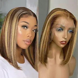 Highlight 4/27 Color Pixie Cut Bone Straight Short Bob Glueless Wigs Raw Vietnamese Virgin Hair - 图片 3