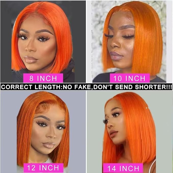 Ginger Orange Bob Wig Human Hair 13x4 HD Lace Front Wigs - 图片 5