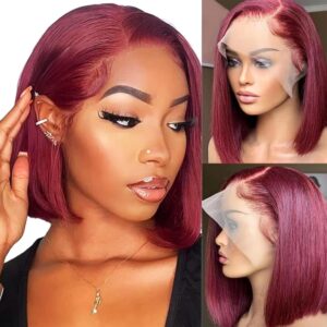 99J Short Bob Wig Human Hair Straight 13x4 Frontal Transparent Lace Front Wigs