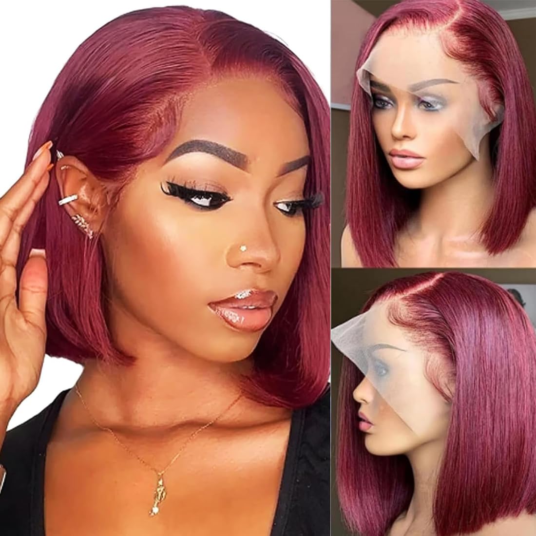 99J Short Bob Wig Human Hair Straight 13x4 Frontal Transparent Lace Front Wigs