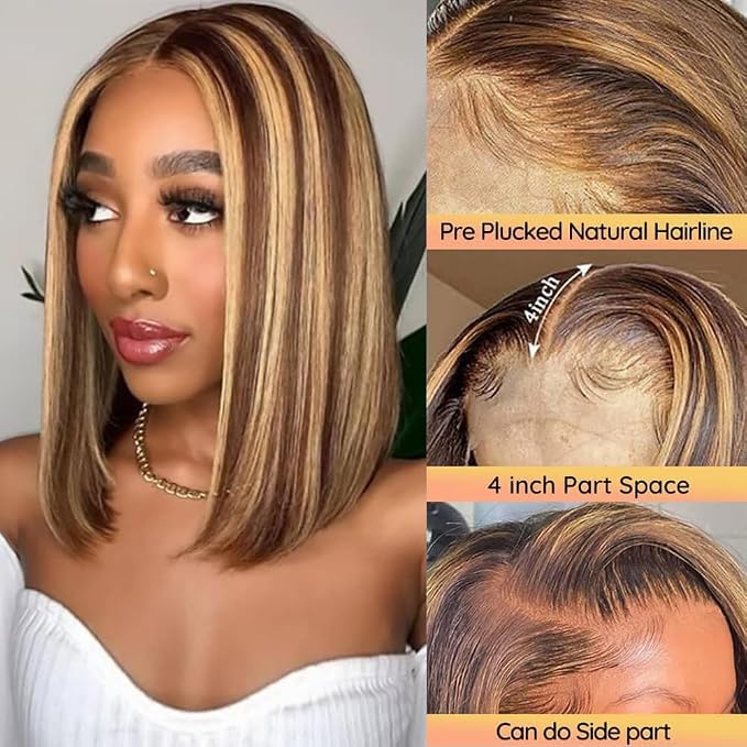 Highlight 4/27 Color Pixie Cut Bone Straight Short Bob Glueless Wigs Raw Vietnamese Virgin Hair - 图片 6
