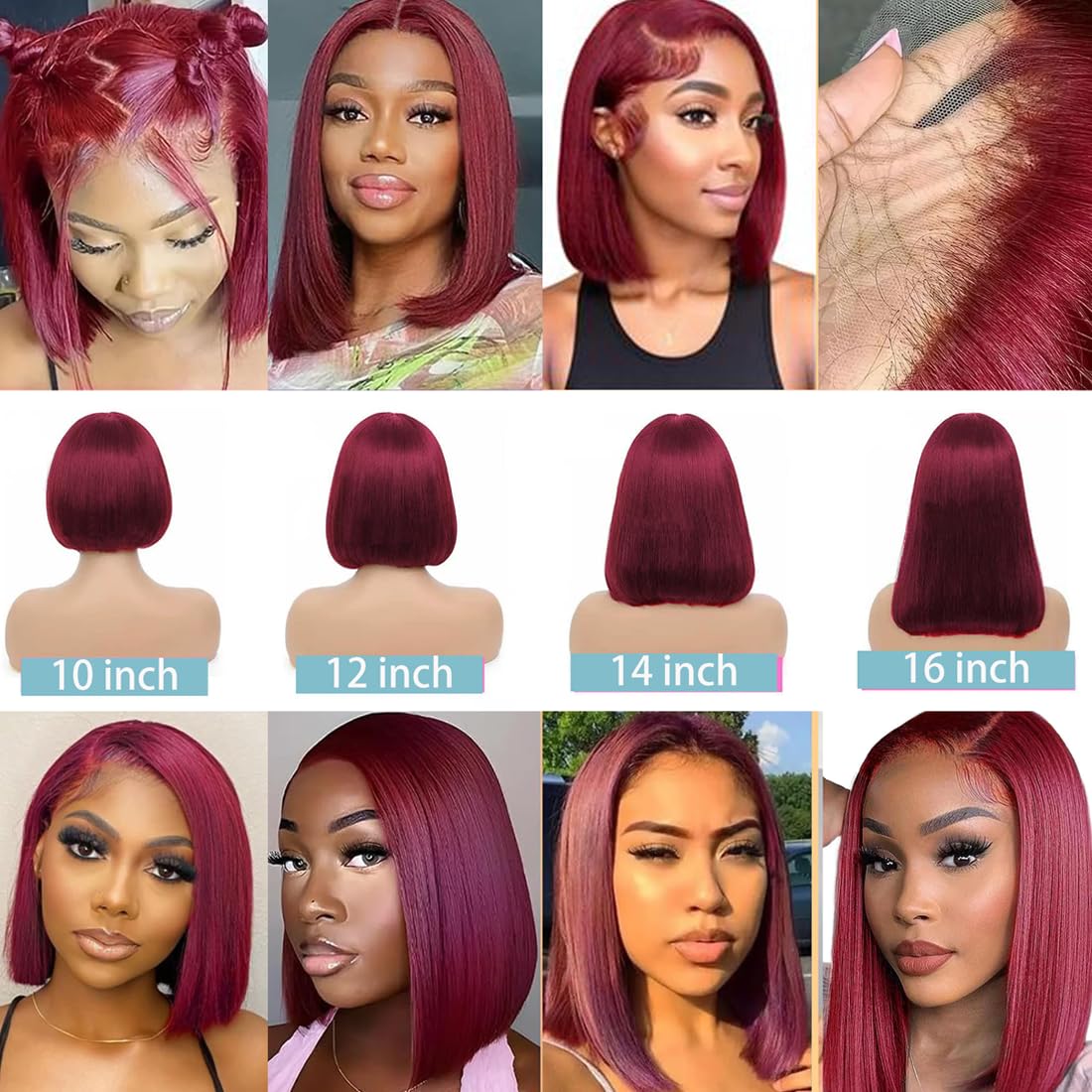 99J Short Bob Wig Human Hair Straight 13x4 Frontal Transparent Lace Front Wigs - 图片 6