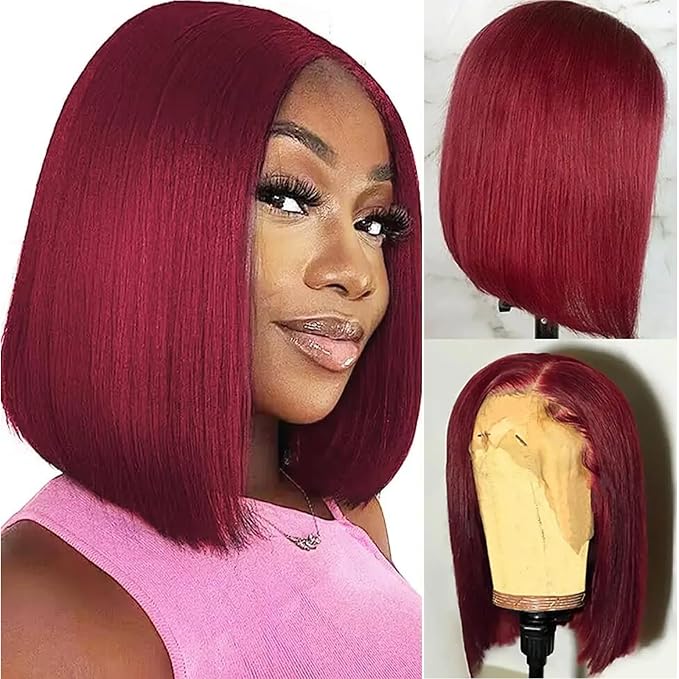 99J Short Bob Wig Human Hair Straight 13x4 Frontal Transparent Lace Front Wigs - 图片 4