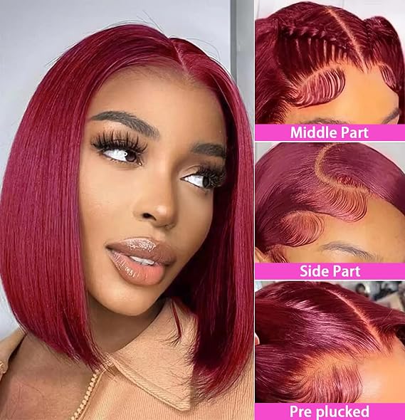 99J Short Bob Wig Human Hair Straight 13x4 Frontal Transparent Lace Front Wigs - 图片 5