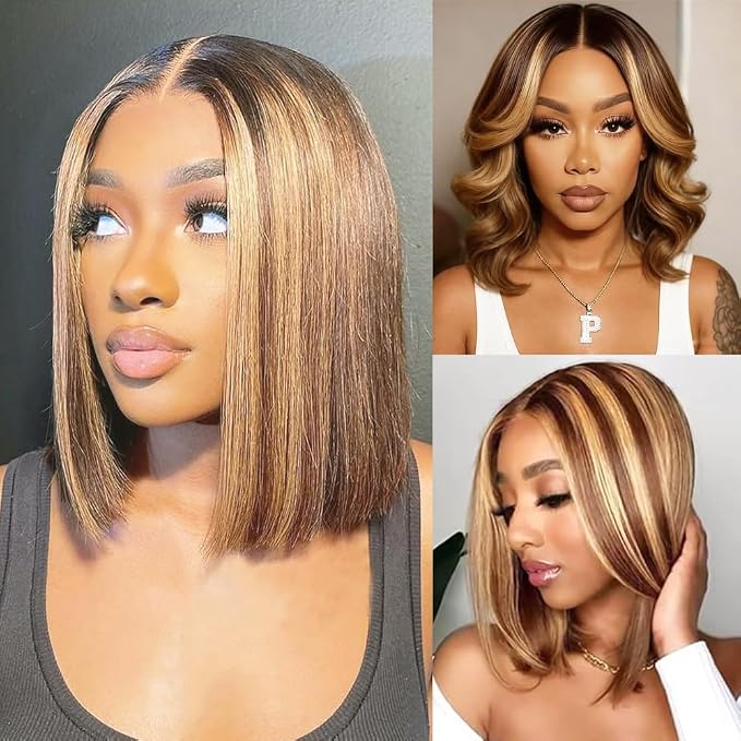 Highlight 4/27 Color Pixie Cut Bone Straight Short Bob Glueless Wigs Raw Vietnamese Virgin Hair - 图片 5