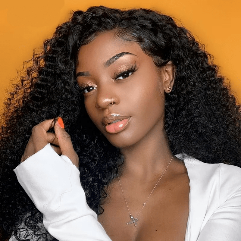 Kinky Curly Wig Human Hair 13x6 Lace Front Wigs Natural Black - 图片 3